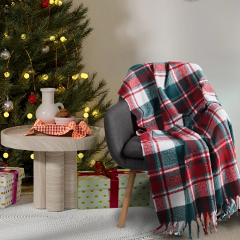 Χριστουγεννιάτικη Κουβέρτα Καναπέ Faux Mohair 130x170εκ. Blankets 1378 Green-Red Das Home