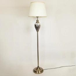 Φωτιστικό Επιδαπέδιο Μεταλλικό-Γυάλινο Με Μεταξένιο Καπέλο Ασημί-Λευκό 43,5x166εκ. ESTHETI 757-11018