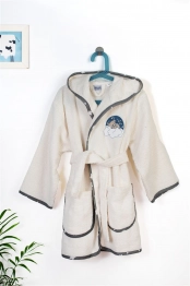 Μπουρνούζι Παιδικό Με Κουκούλα Βαμβακερό Cloudy Bear 177 Ecru-Grey Size 02 DimCol