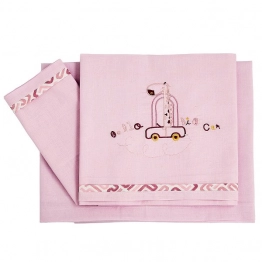 Σετ Σεντόνια 3τμχ Βαμβακερά Κούνιας 100x160εκ. Giraffe Pink 20261
