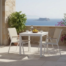 Τραπεζαρία Azelie-Kliton Ι pakoworld σετ 5τεμ γκρι ύφασμα-λευκό αλουμίνιο 80x80x74εκ