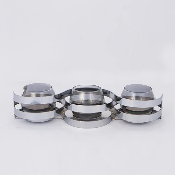 Κηροπήγιο 3 Θέσεων Μεταλλικό-Γυάλινο Ασημί-Γκρι 33,5x10x8εκ. ESTHETI 752-24038