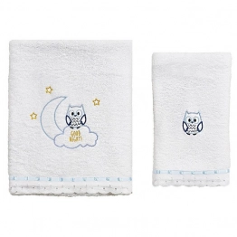 Σετ Πετσέτες 2τμχ Μπεμπέ Βαμβακερές Owl Σιέλ 56062