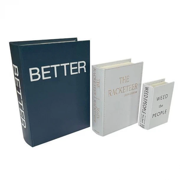 Διακοσμητικό Κουτί Βιβλίο Σετ 3τμχ Ξύλινο-Pu Μπλε-Λευκό 30x21,5x6εκ./23x17x4,5εκ./16x11x3εκ. ESTHETI 752-17038