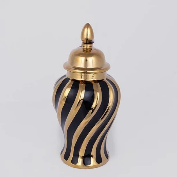 Βάζο Με Καπάκι Κεραμικό Χρυσό-Μαύρο 14,8x14,8x30εκ. ESTHETI 752-20034