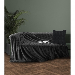 Ριχτάρι Faux Fur-Polyester Τριθέσιος 180x300εκ. & Μαξιλαροθήκη Nola1 Dark Grey Makis Tselios