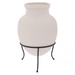 Βάζο Κεραμικό Λευκό Με Μεταλλικό Μαύρο Τρίποδο 25x25x38εκ. iliadis 92103