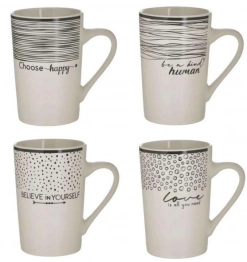 Κούπα Σετ 4τμχ  Πορσελάνης Λευκή-Μαύρη 385ml-8x12εκ. Click 6-60-112-0027