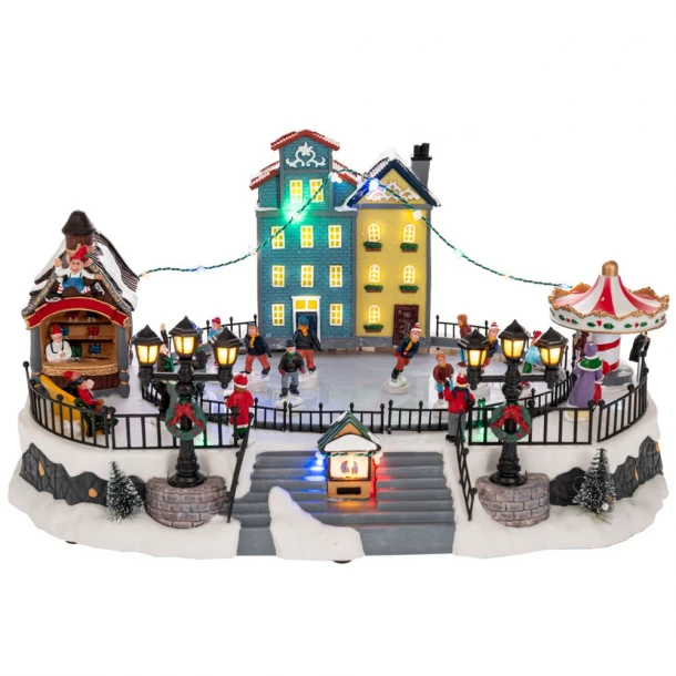 Χριστουγεννιάτικη Παράσταση Polyresin-Πλαστικό Με Φως-Μουσική & Κίνηση Χωριό 41x27,5x20εκ. iliadis 90757