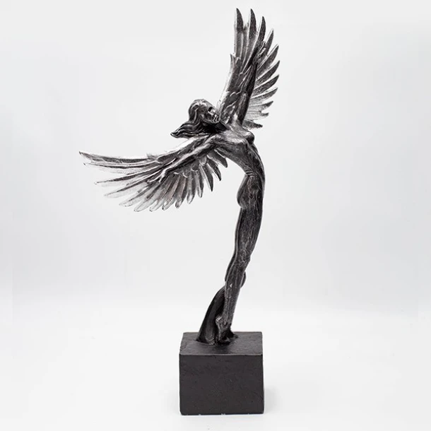 Διακοσμητικό Επιτραπέζιο Γυναίκα Με Φτερά Polyresin Μαύρο-Ασημί 20x10x39,5εκ. ESTHETI 819-00907
