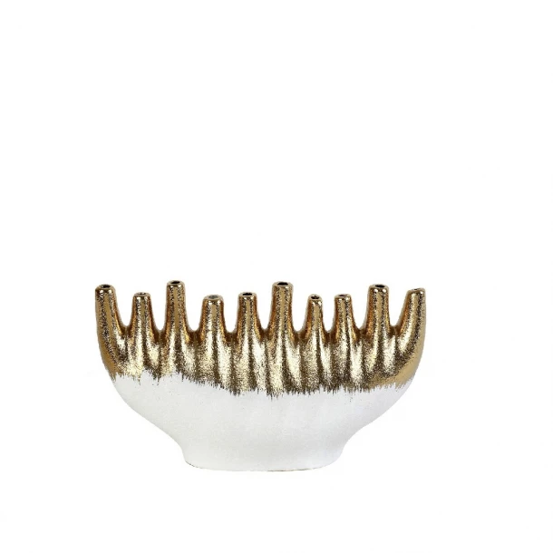Βάζο 10 Θέσεων Κεραμικό Λευκό-Χρυσό 22x8x12εκ. ESPIEL VOS211