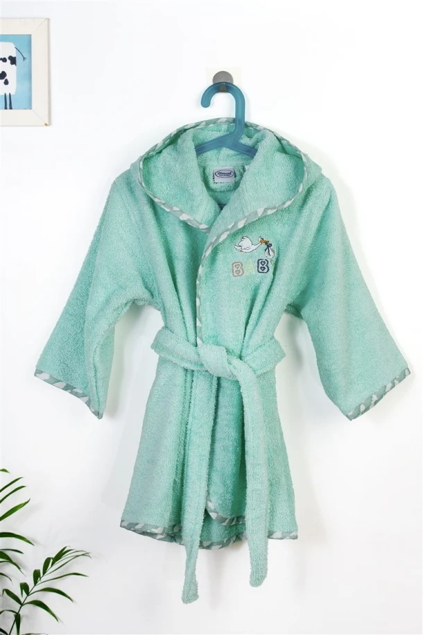 Μπουρνούζι Παιδικό Με Κουκούλα Βαμβακερό Stork 195 Mint Size 02 DimCol