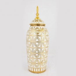 Βάζο Με Καπάκι Κεραμικό Λευκό-Χρυσό 15x15x42,5εκ. ESTHETI 752-20037
