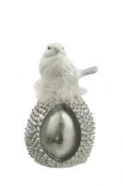 Διακοσμητικό Πουλί Σε Βελανίδι Polyester Ασημί-Λευκό 10x9x15,5εκ. Zen Collection 24.6.50451