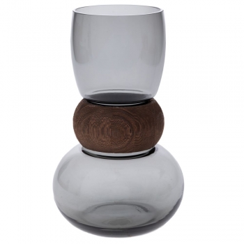 Βάζο Γυάλινο-Ξύλινο Γκρι-Καφέ 16x26εκ. iliadis 91959