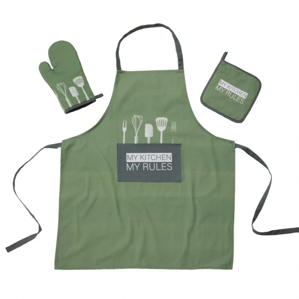 Σετ Κουζίνας 3τμχ Βαμβακερό Kitchen 0863 Dark Mint Das Home