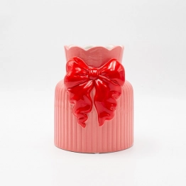 Βάζο Κεραμικό Με Φιόγκο Ροζ-Κόκκινο 14,5x14x17,2εκ. ESTHETI 819-00575