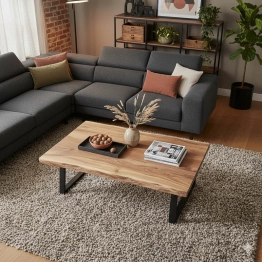 Τραπέζι σαλονιού Miles Slim pakoworld μασίφ ξύλο ακακίας σε φυσική απόχρωση με μαύρα μεταλλικά πόδια 115x60x45εκ