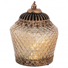 Φαναράκι Γυαλινό-Μεταλλικό Χρυσό Με Led Φως 15x15x19εκ. iliadis 92588