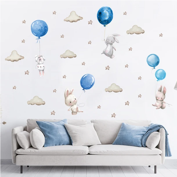 Αυτοκόλλητα Τοίχου Bunny Balloons Blue 76x115εκ. Sipo SIP-WS63027