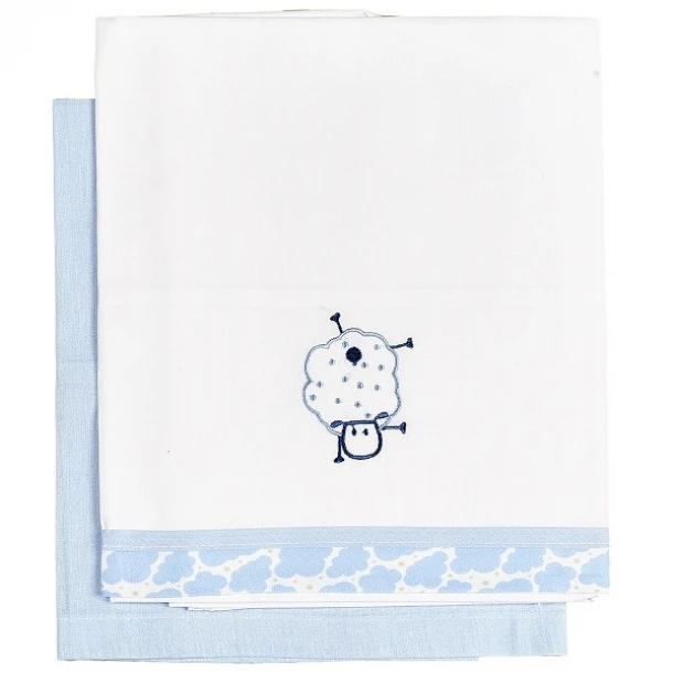 Σετ Σεντόνια 2τμχ Βαμβακερά Λίκνου 80x110εκ. Sheep Σιέλ 23092