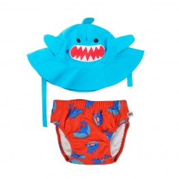Σετ Μαγιό Πάνα Με Καπέλο UPF50 12-24μηνών Sherman the Shark New Zoocchini ZOO12020