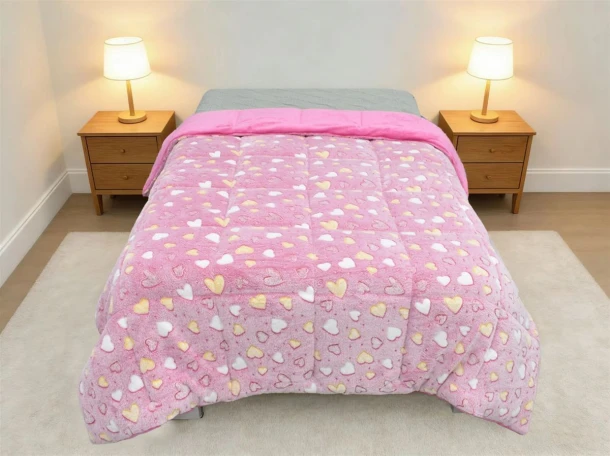 Κουβερτοπάπλωμα Φωσφοριζέ Fleece Μονό 175x225εκ. Hearts Pink DimCol