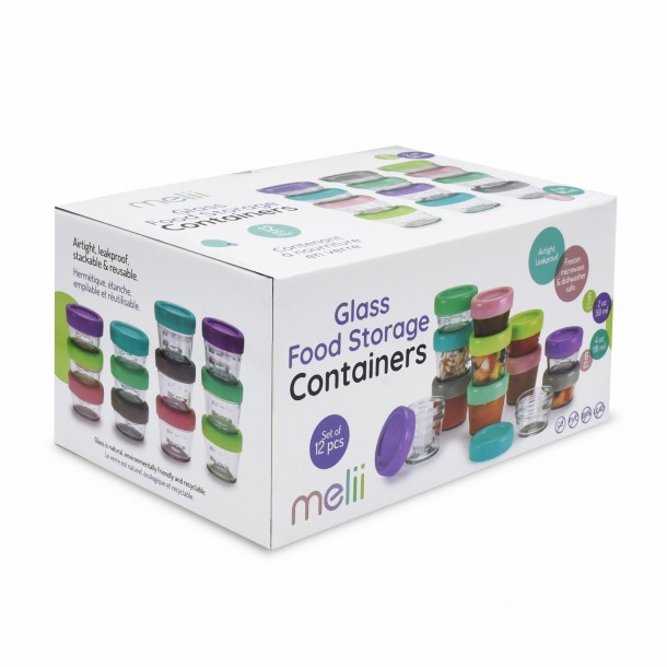 Σετ 12τμχ Δοχεία Γυάλινα Με Καπάκι Glass Baby Food Containers Melii MEL16900