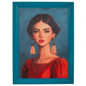 Πίνακας Χειροποίητος Με Γυναικεία Φιγούρα Σε Μπλε Κορνίζα 87x117εκ. iliadis 92506