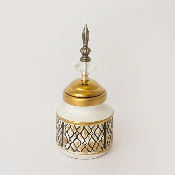 Βάζο Με Καπάκι Κεραμικό Λευκό-Χρυσό 12x12x22εκ. ESTHETI 752-20049