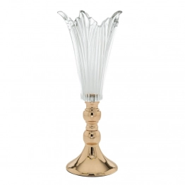 Βάζο Γυάλινο Σκαλιστό Διάφανο Με Μεταλλική Χρυσή Βάση 16x38εκ. iliadis 83304