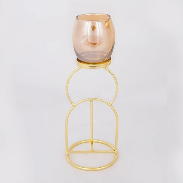 Κηροπήγιο Μεταλλικό-Γυάλινο Χρυσό-Μελί 10,5x28εκ. ESTHETI 752-24021