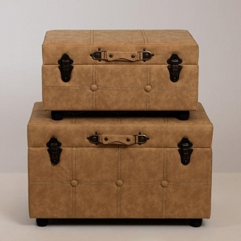 Μπαούλο Σετ 2τμχ Ξύλινο-PU Μπεζ 61x37x37εκ.-51x30x26εκ. ESTHETI 752-28020