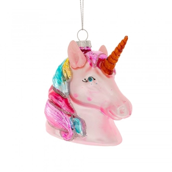Χριστουγεννιάτικος Μονόκερος Κρεμαστός Γυάλινος Ροζ 8x5,5x9εκ. iliadis 87467