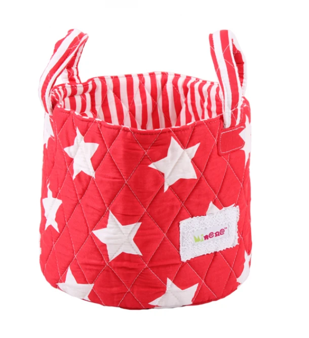 Καλαθάκι Βαμβακερό 22x18εκ. Πολλαπλών Χρήσεων Αστέρια Λευκό-Κόκκινο Minene MN1236