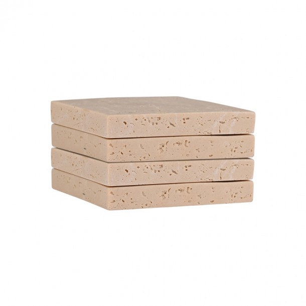 Σουβέρ Σετ 4τμχ Με Όψη Πέτρας Travertine 10x10x1,35εκ. Estia 07-36867