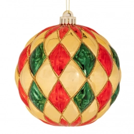 Χριστουγεννιάτικη Μπάλα Πλαστική Γυαλιστερή Με Σχέδια Κόκκινη-Πράσινη 15εκ. iliadis 90975
