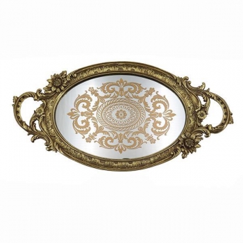 Δίσκος Polyresin Με Καθρέπτη Χρυσός 46x24,4x4,6εκ. ESTHETI 752-16074