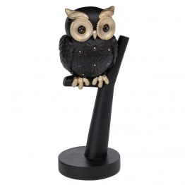 Διακοσμητική Επιτραπέζια Κουκουβάγια Polyresin Μαύρη-Χρυσή 10x8x22εκ. iliadis 91755