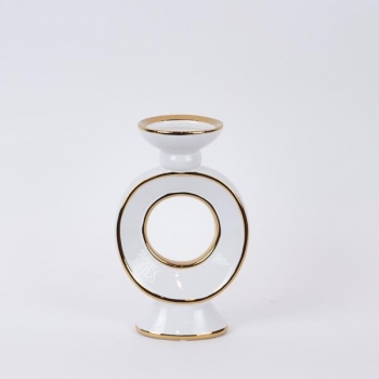 Κηροπήγιο Κεραμικό Λευκό-Χρυσό 15,3x10x25,5εκ. ESTHETI 752-25056