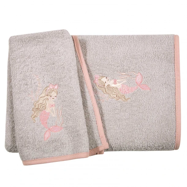 Σετ Πετσέτες 2τμχ Βαμβακερές Με Κέντημα Essential 8853 Γκρι-Ροζ Greenwich Polo Club