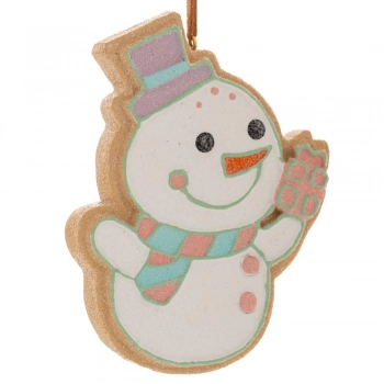 Χριστουγεννιάτικο Κρεμαστό Στολίδι Χιονάνθρωπος Gingerbread Polyresin Παστέλ 8x2x10εκ. iliadis 87231
