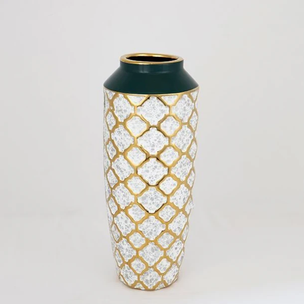 Βάζο Κεραμικό Λευκό-Χρυσό-Πράσινο 12,5x31εκ. ESTHETI 752-20072