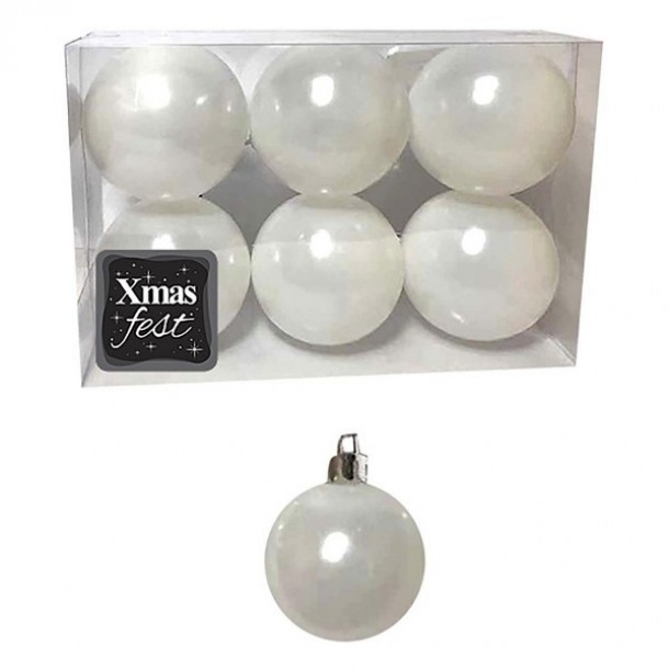 Σετ Μπάλες 6τμχ Περλέ Λευκές Δ10εκ. Xmas fest 93-3548