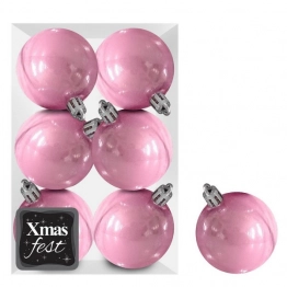 Σετ Μπάλες 6τμχ Περλέ Ροζ Δ8εκ. Xmas fest 93-3534