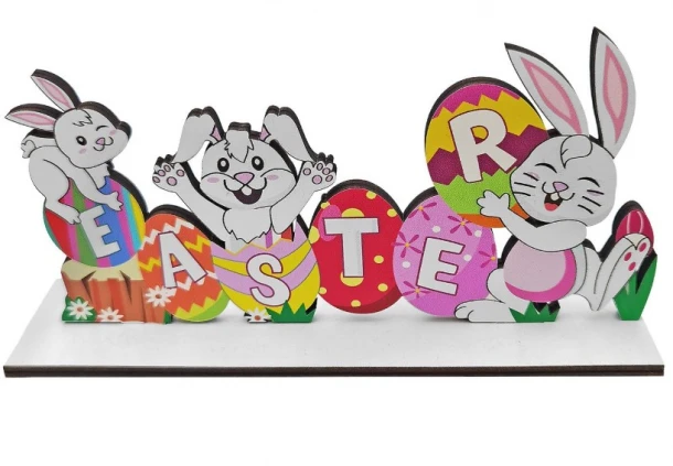 Διακοσμητικό Επιτραπέζιο Ξύλινο Happy Easter Με Λαγούς 20x10εκ. Bunny's 73-2183