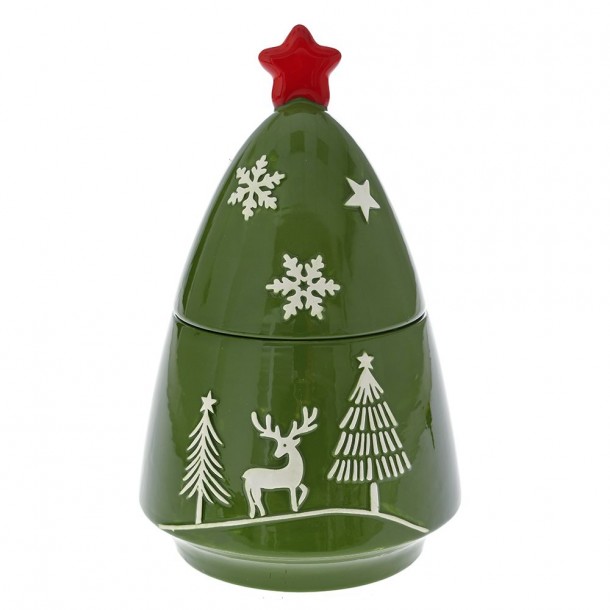 Χριστουγεννιάτικη Μπισκοτιέρα Κεραμική Πράσινη-Λευκή iliadis 16x16x26εκ. 81831