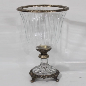 Διακοσμητικό Μπωλ Με Πόδι Γυάλινο-Μεταλλικό Αντικέ Χρυσό-Διάφανο 19x19x27εκ. ESTHETI 819-00417