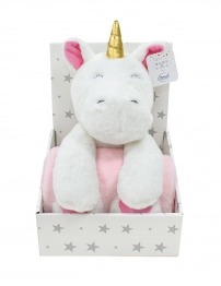 Σετ Κουβέρτα Fleece Αγκαλιάς-Λίκνου 75x90εκ. Με Λούτρινο Ζωάκι 25εκ. Unicorn 02 White-Pink Dimcol