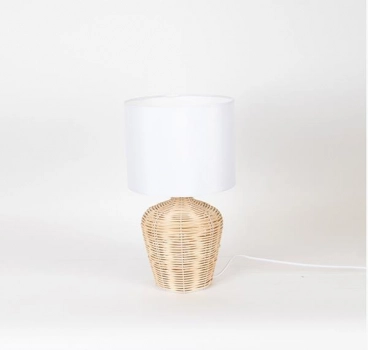 Φωτιστικό Επιτραπέζιο Ραττάν-Λινό Λευκό-Natural 17x43εκ. ESTHETI 757-10026